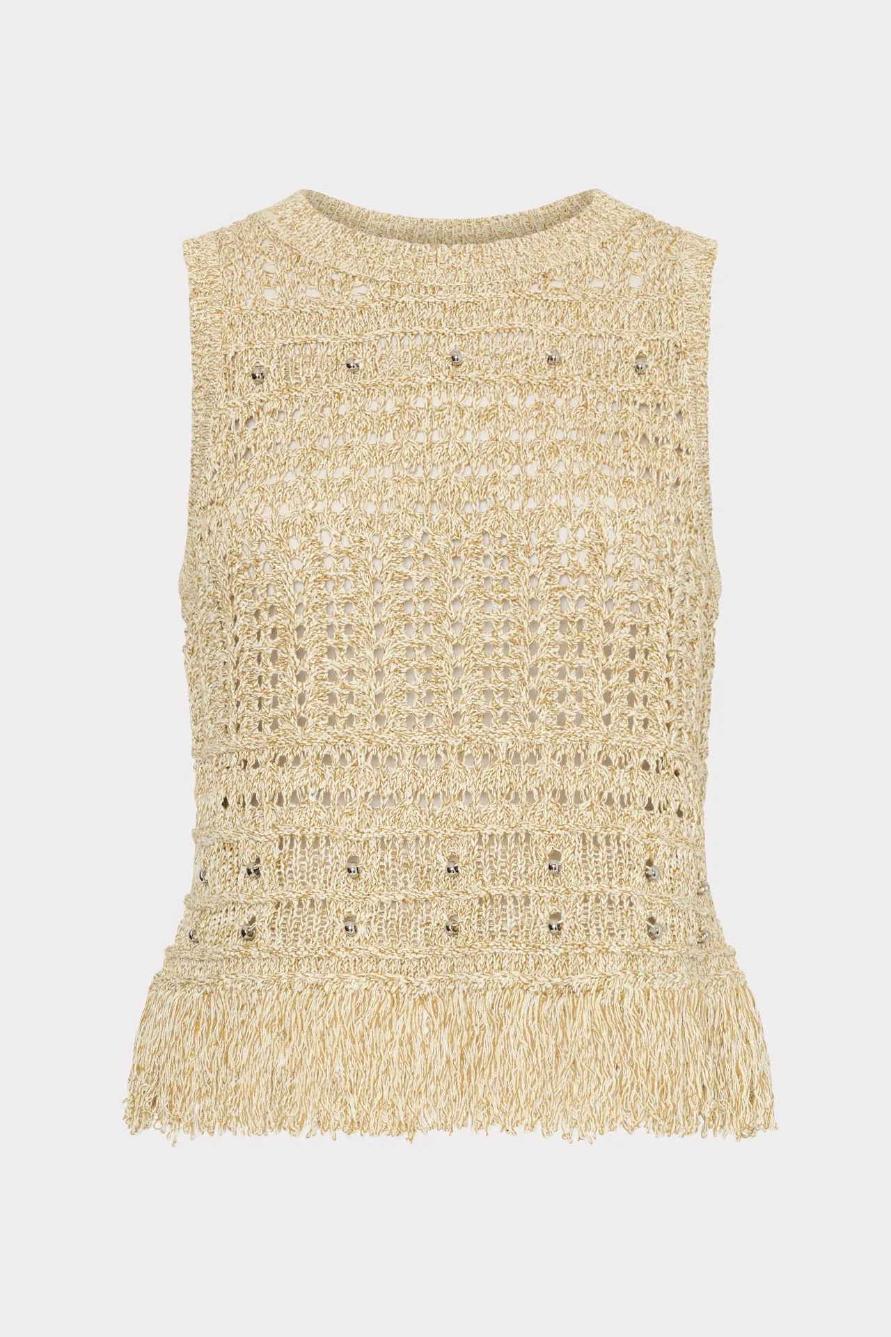 Beaded Fringe Knit Top Softened Edges