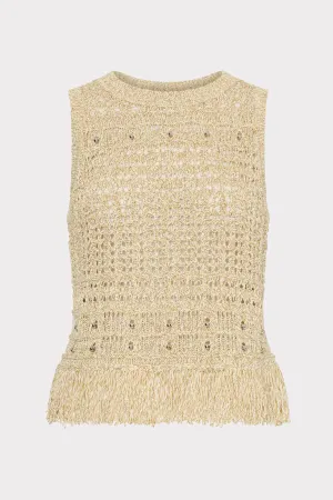 Beaded Fringe Knit Top Softened Edges