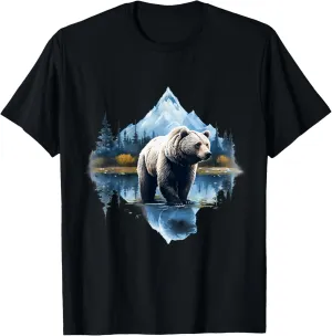Bear Forest Animal Lovers Motif Landscape Artwork Wildlife T-Shirt