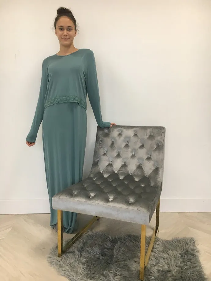 Beau Couture Teal Nursing Nightgown w/ Lace Trim