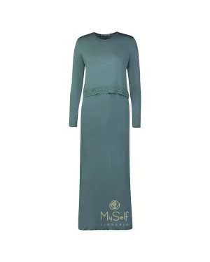 Beau Couture Teal Nursing Nightgown w/ Lace Trim