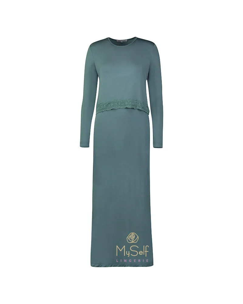 Beau Couture Teal Nursing Nightgown w/ Lace Trim