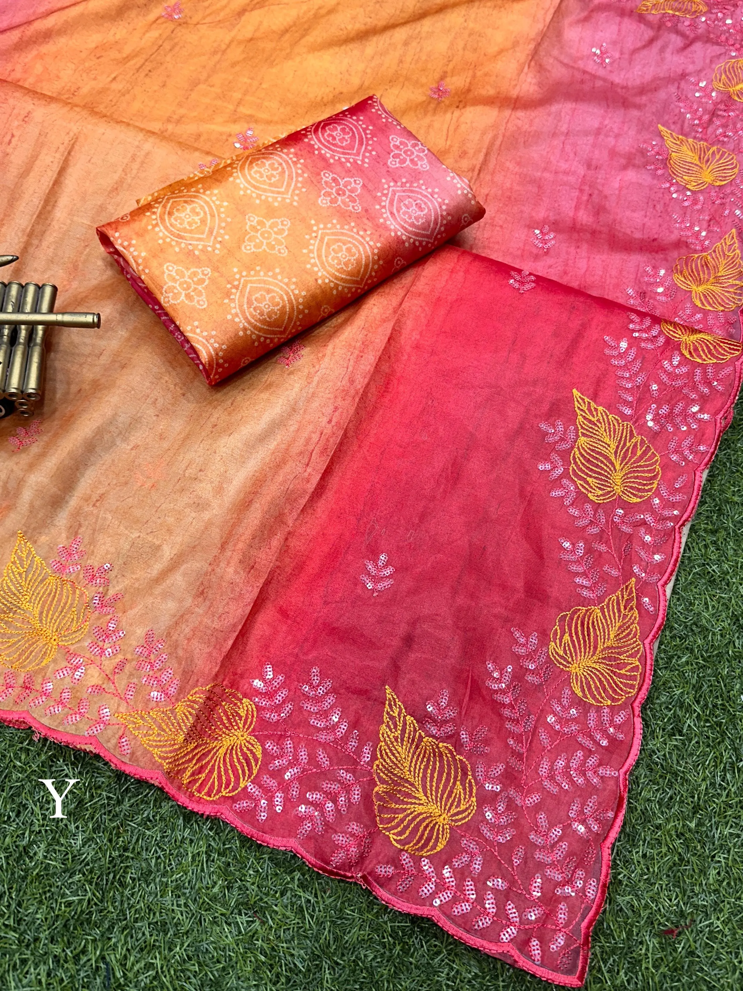 Beautiful Designer Glass Satin Saree