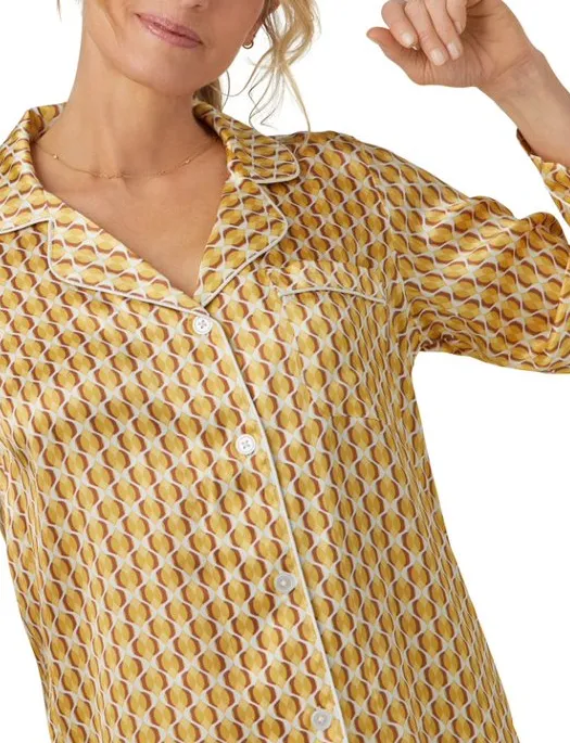 Bedhead Prize Geo Silk Long Sleeve Shorty PJ Set