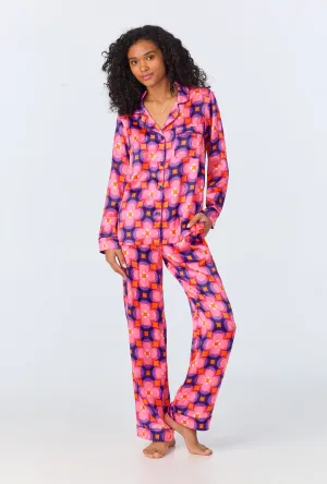 BedHead x Trina Turk Space Cat Long Sleeve Classic Woven Washable Silk PJ Set
