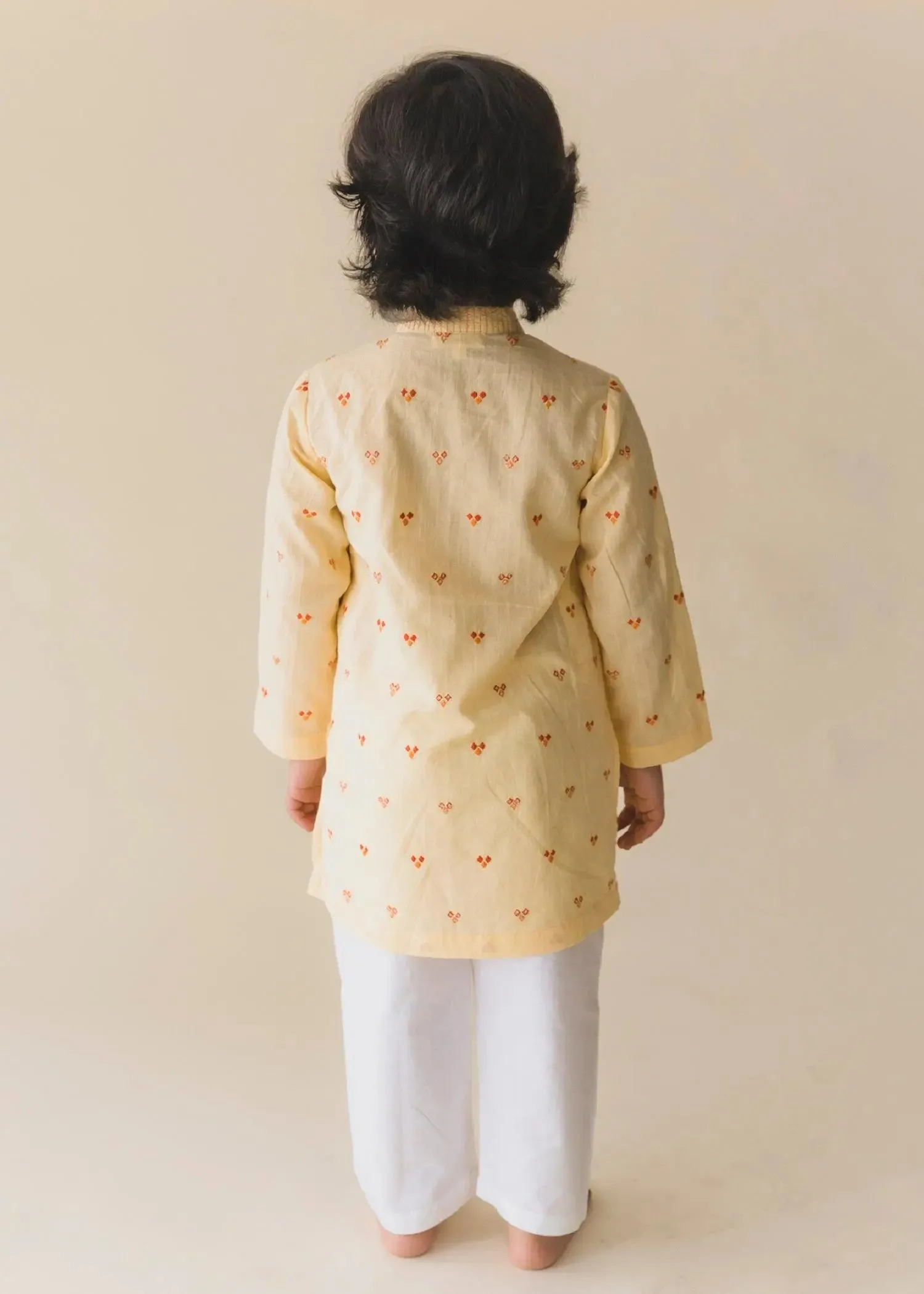 Beige Cotton Embroidered Kurta Boys (6 Months-14 Yrs)