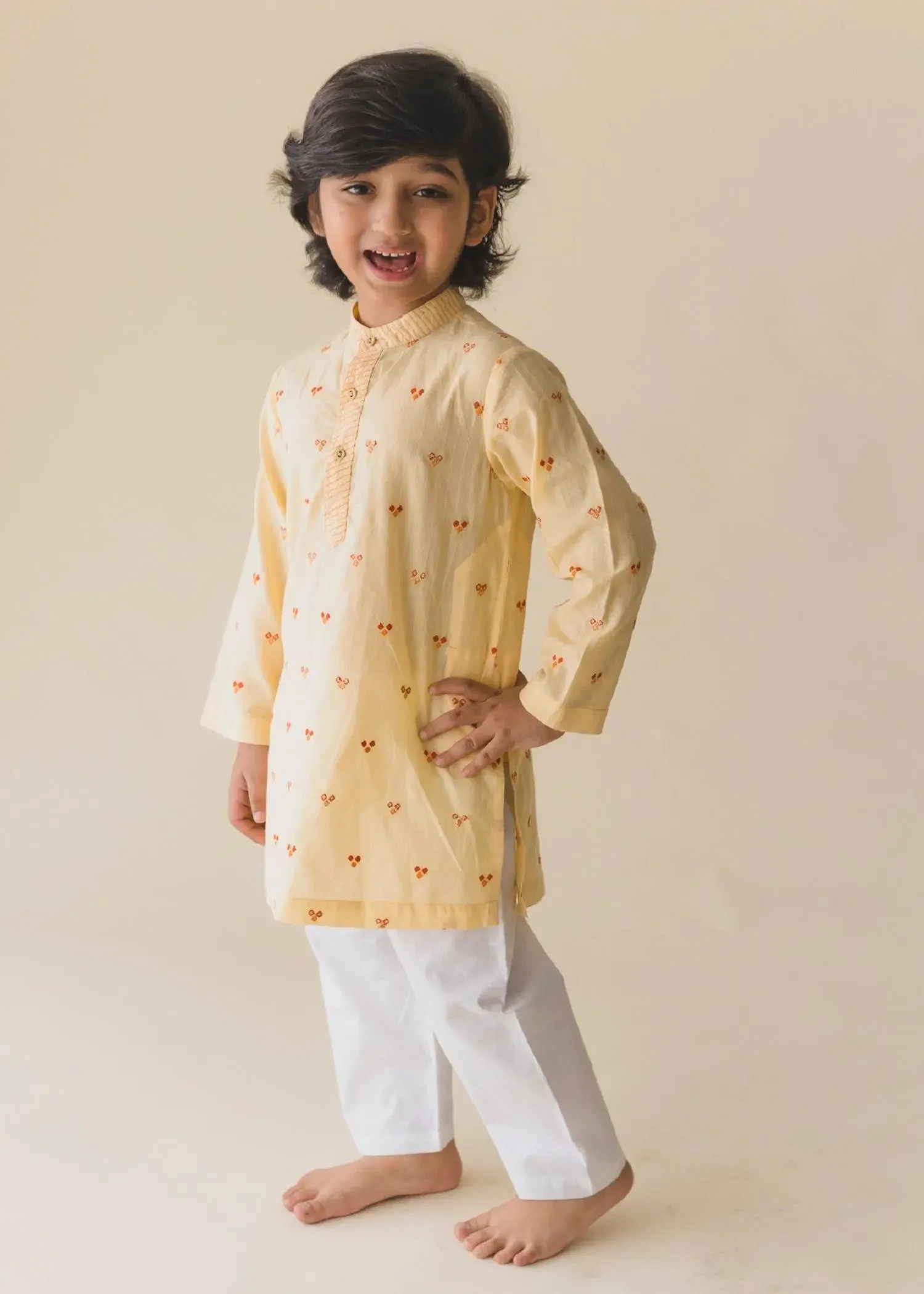 Beige Cotton Embroidered Kurta Boys (6 Months-14 Yrs)