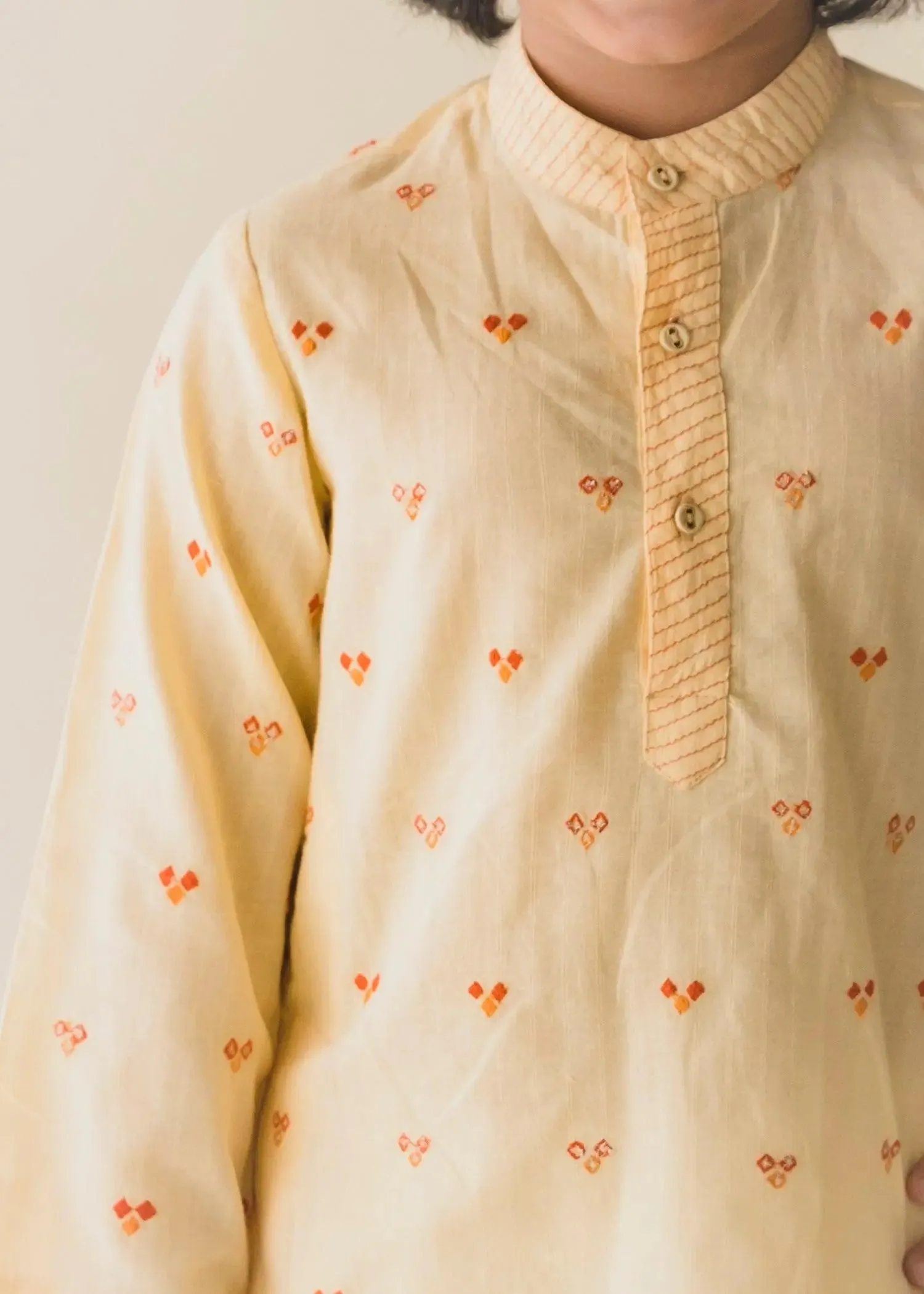 Beige Cotton Embroidered Kurta Boys (6 Months-14 Yrs)