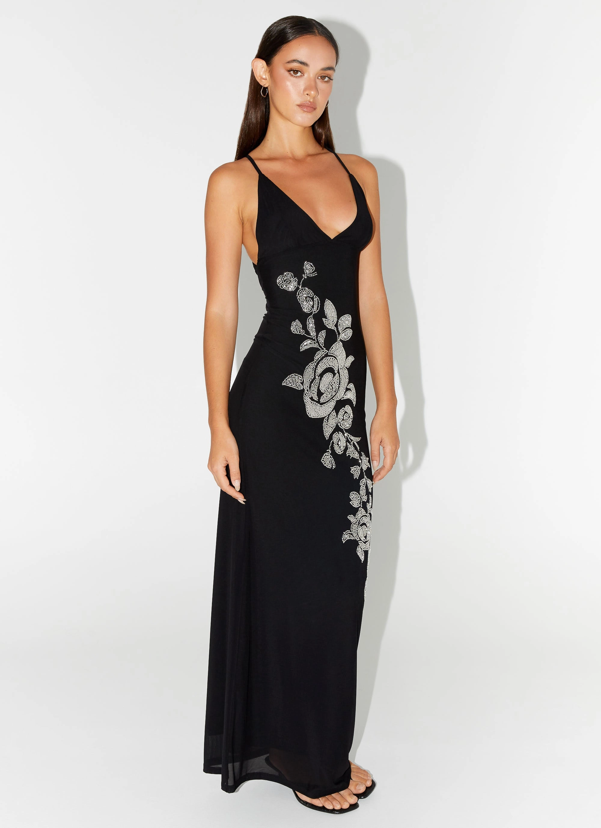 Beki Beaded Mesh Maxi Dress - Black everyday elegance