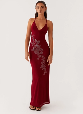 Fashionable Design Beki Beaded Mesh Maxi Dress - Deep Red
