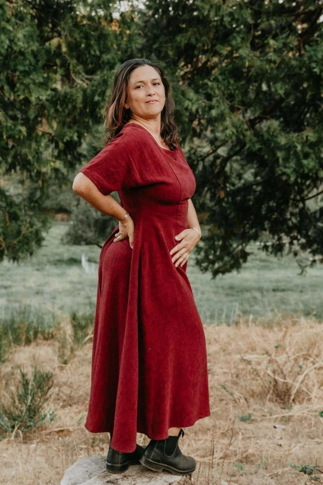 Empire-Waist Bella Dress in Ruby Checker