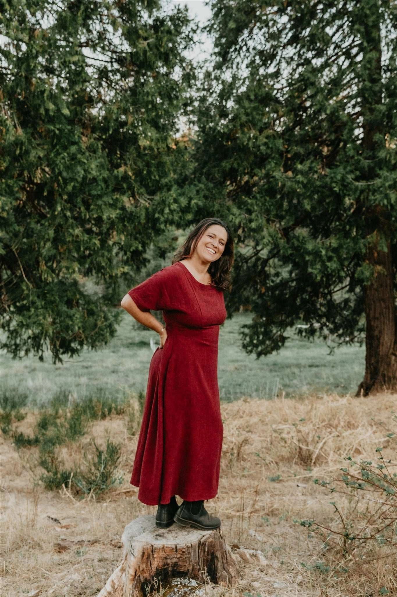Bella Dress in Ruby Checker Floral design