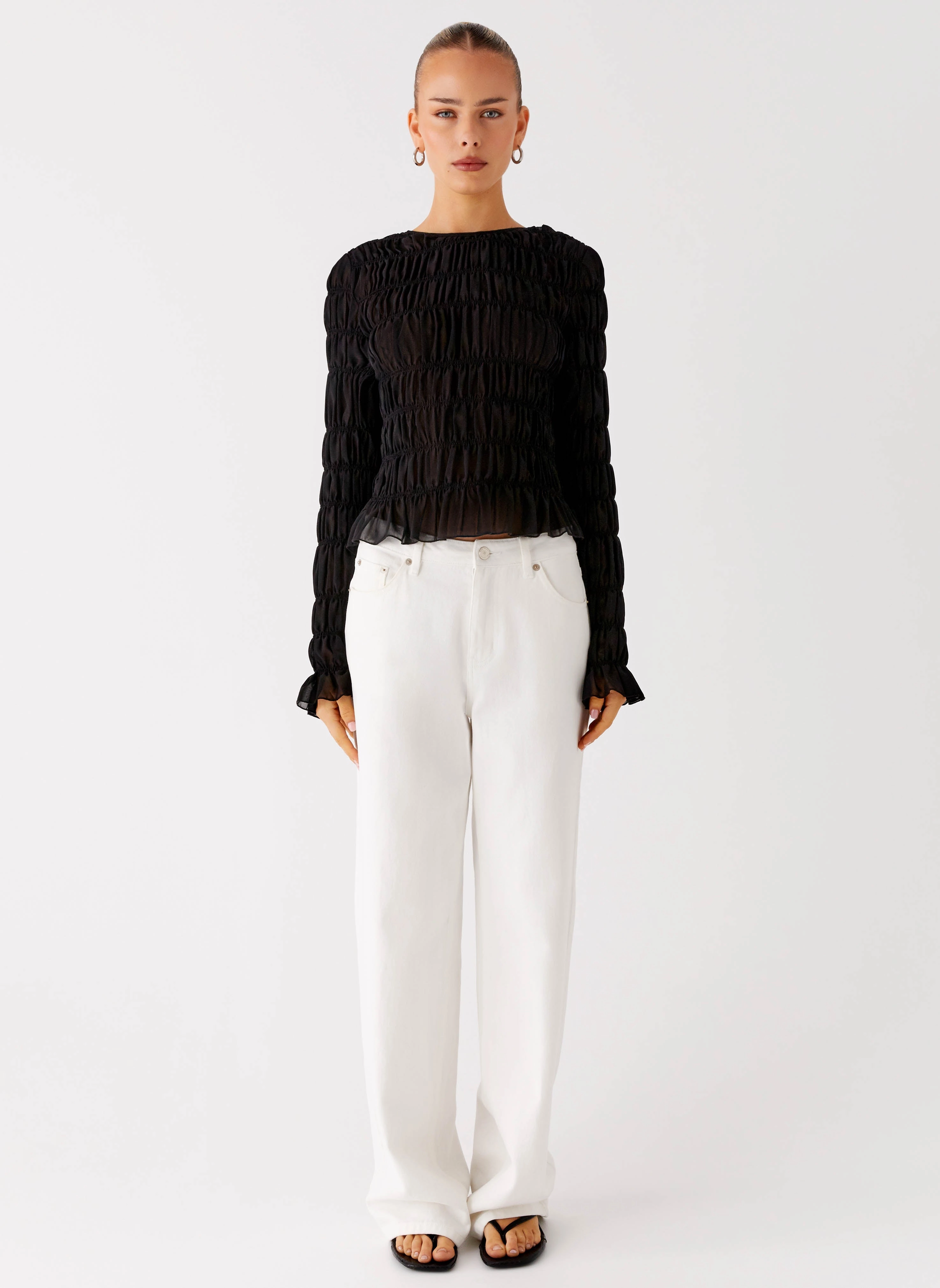 Bella Long Sleeve Top - Black HighNeckCut LayeredNeckline