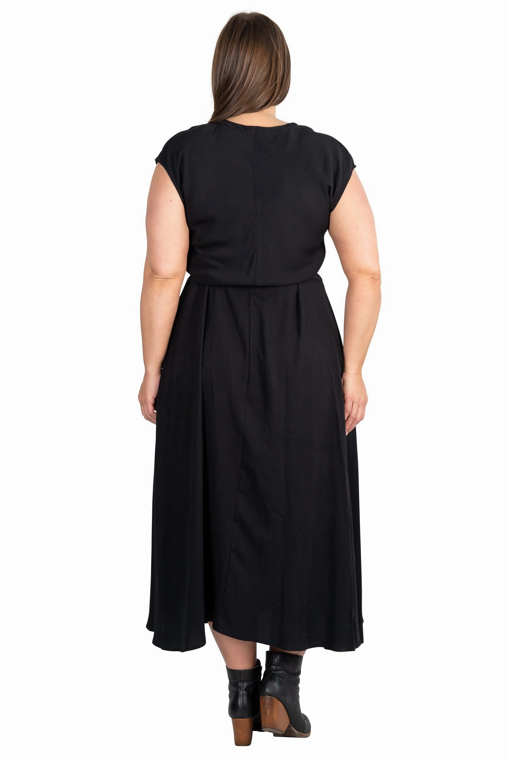 Belted Bias Dress in Black Lightweight Feminine Comfort