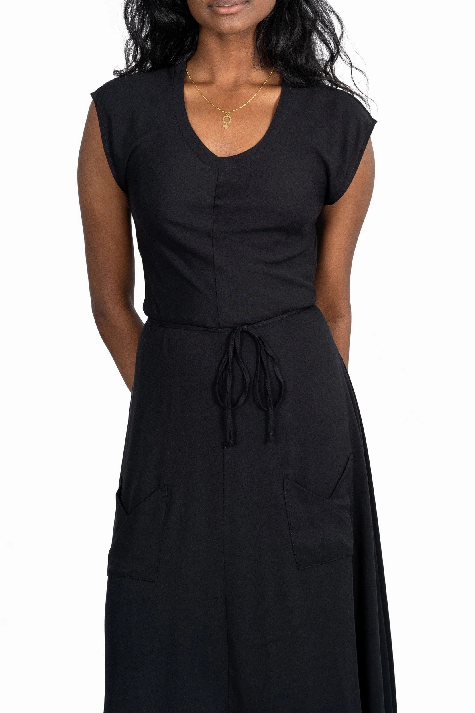 Belted Bias Dress in Black Smile Glow