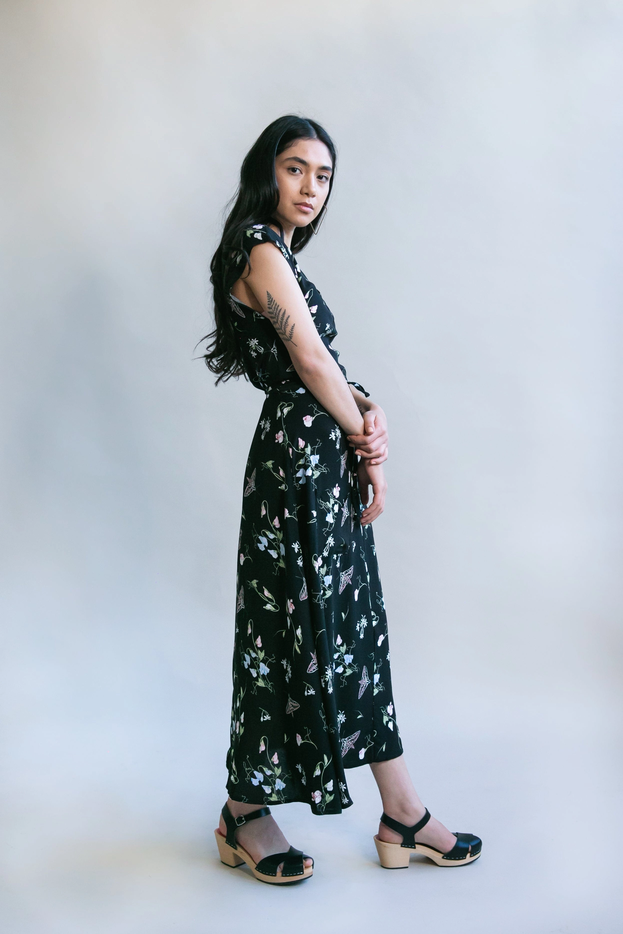 Belted Bias Dress in Sweet Pea Challis Minimalist fit-and-flare