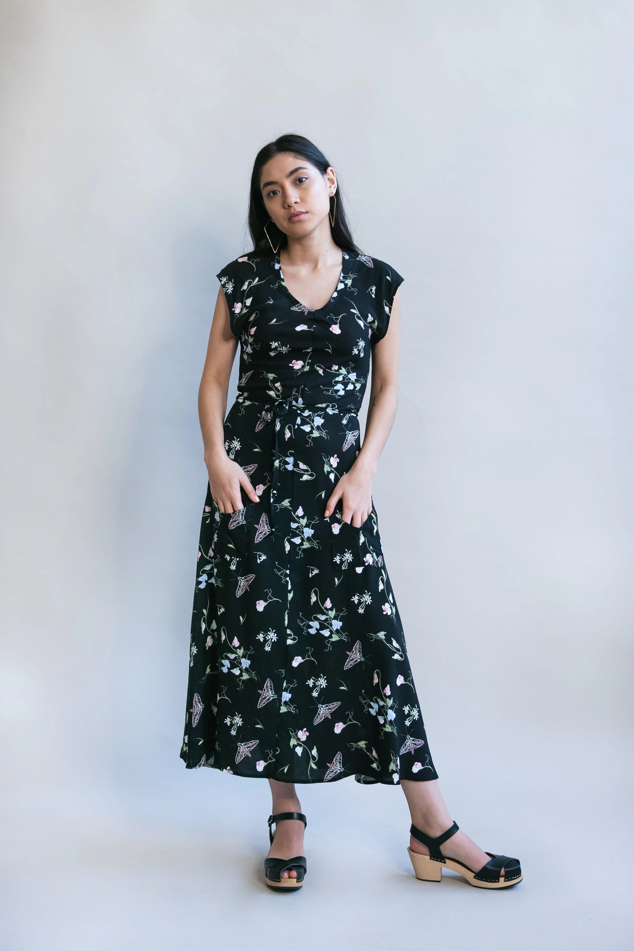 Belted Bias Dress in Sweet Pea Challis Flawless Waist Fit