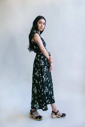 Belted Bias Dress in Sweet Pea Challis Minimalist fit-and-flare