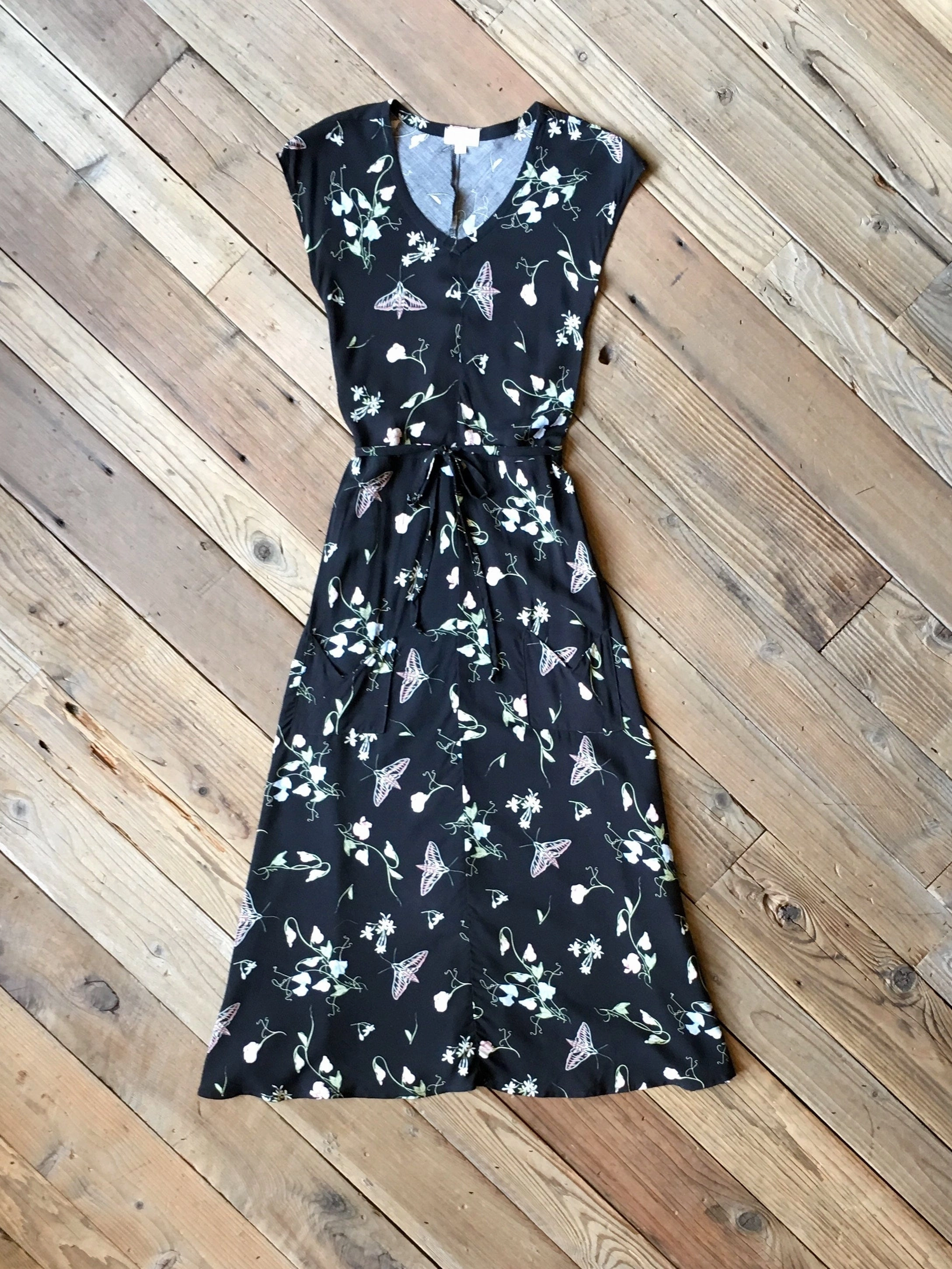 Square Neck Belted Bias Dress in Sweet Pea Challis
