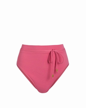 Seaside Fashion Hydrodynamic Cut Belted Hi Waist Hi Leg Bottom In Hibiscus Metallic