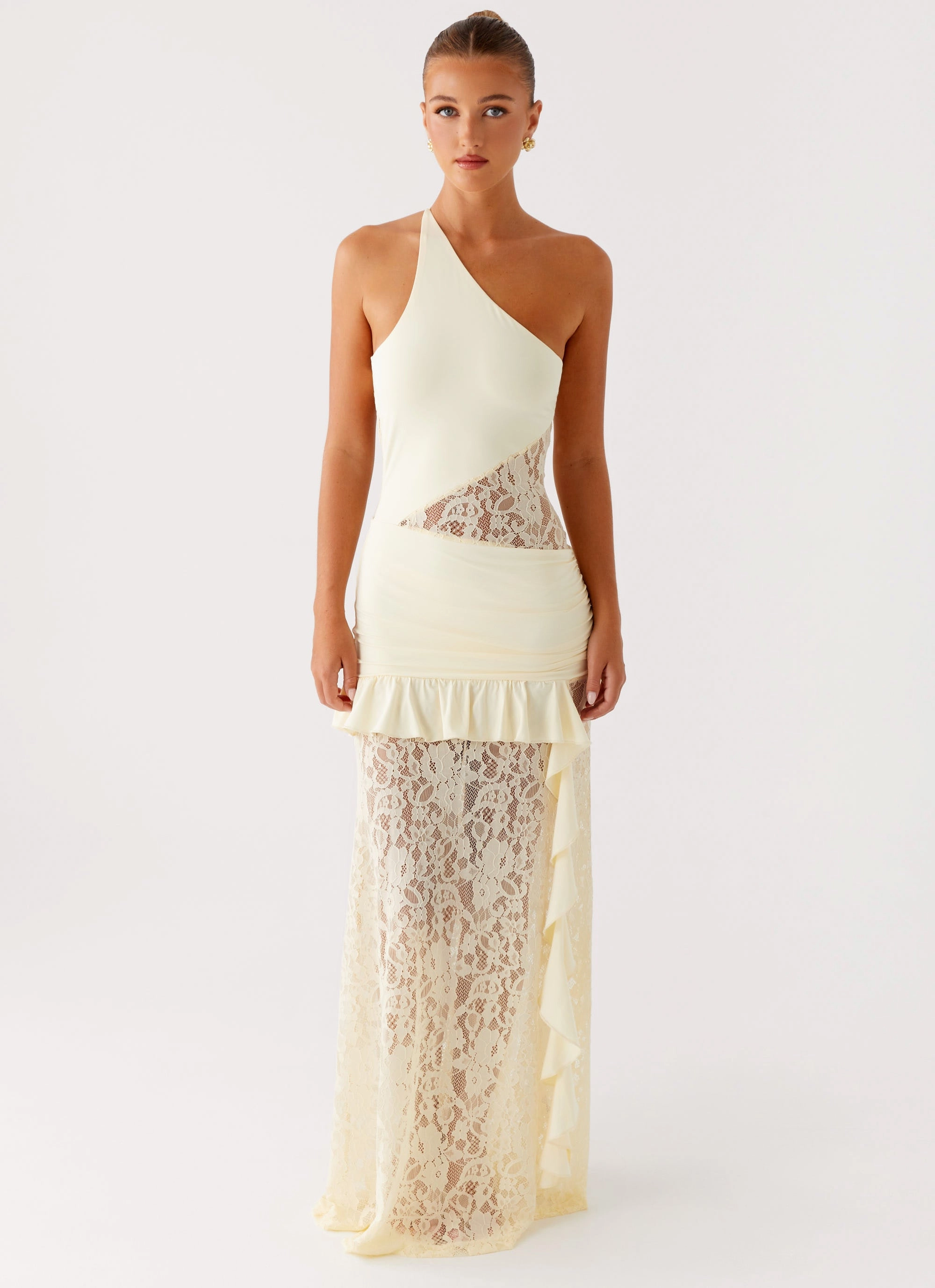 Light Sheen Lace-Edge Benita Maxi Dress - Yellow