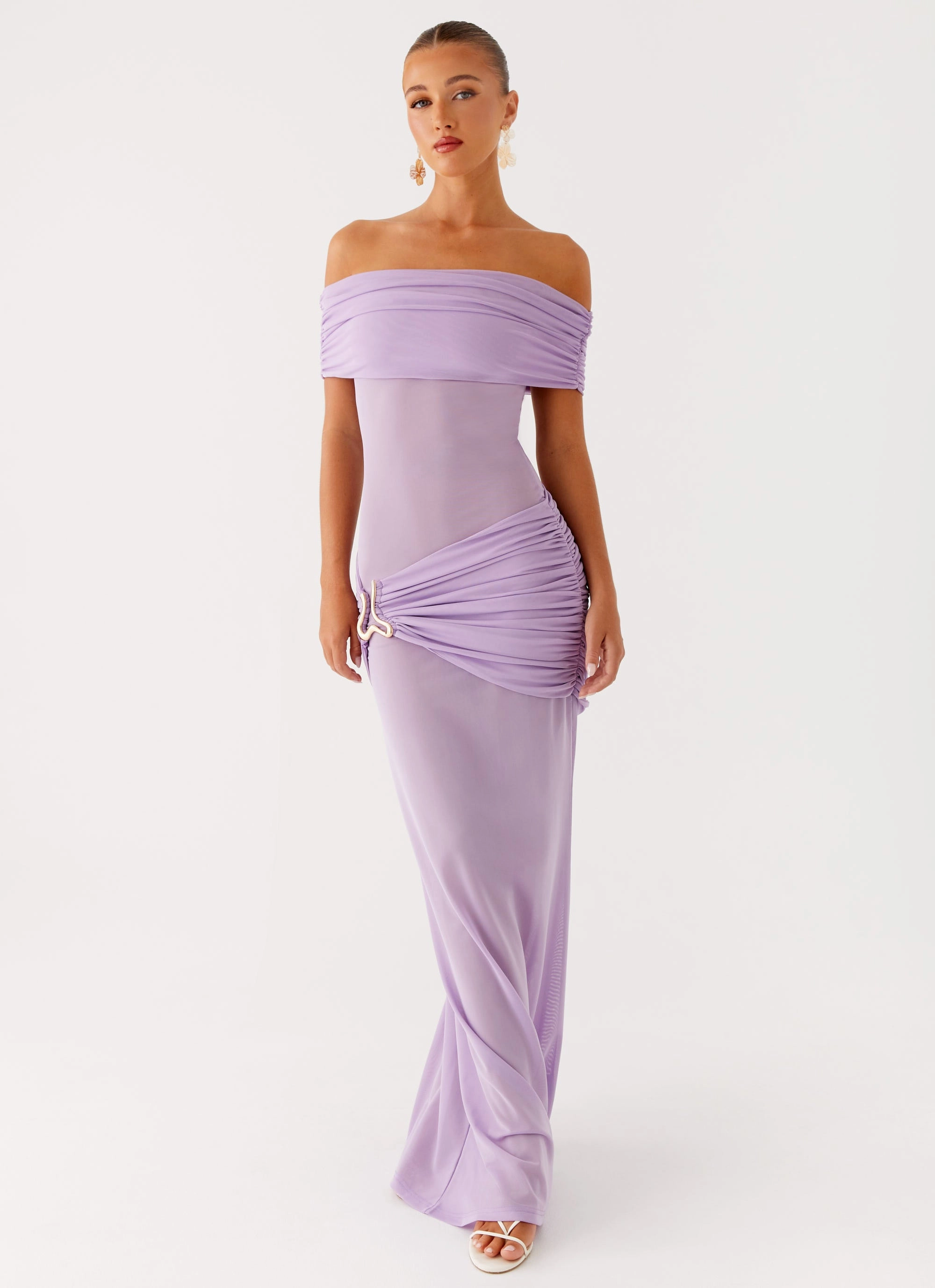 Benji Maxi Dress - Lilac Ruffle Hem Drapey Fabric