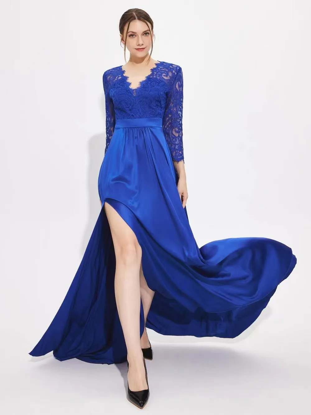 BerriesJam - Full Length Robes Satin Gown Elegant Prom Dress