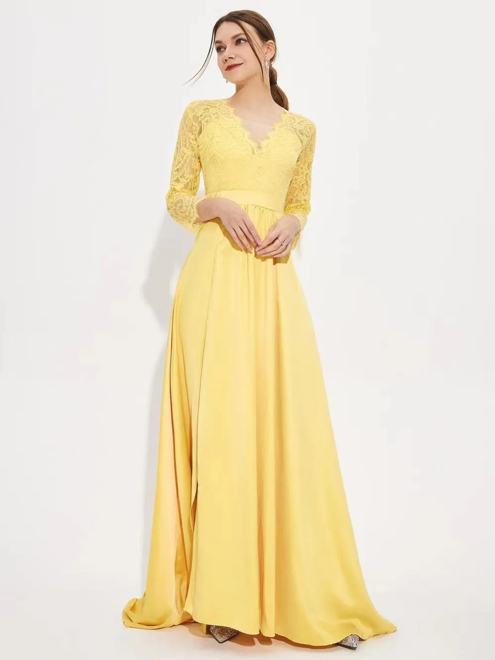 BerriesJam - Full Length Robes Satin Gown Elegant Prom Dress