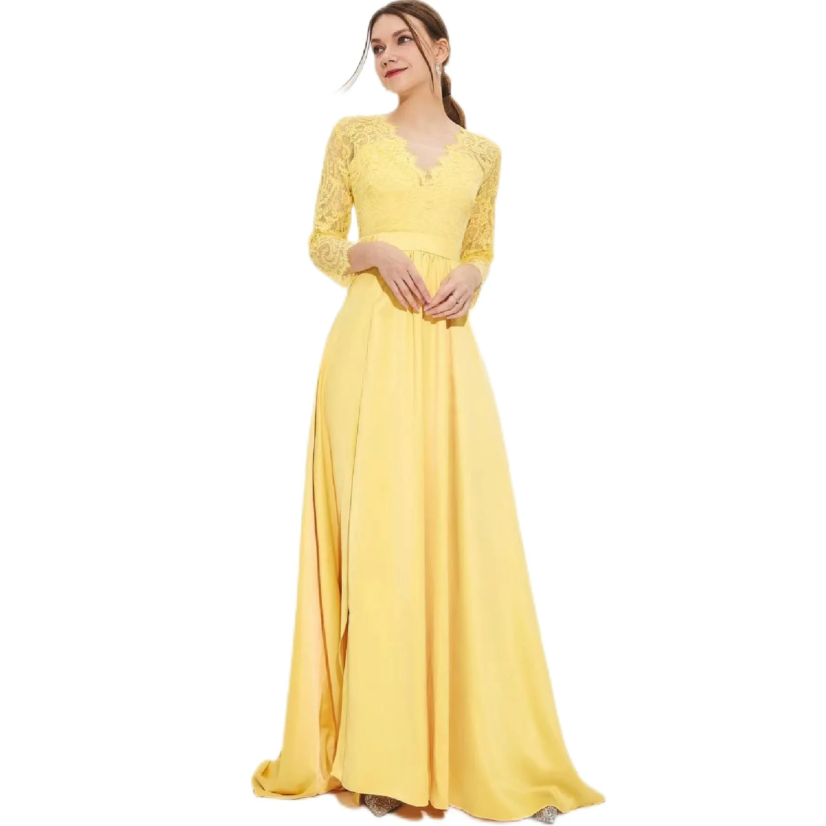 BerriesJam - Full Length Robes Satin Gown Elegant Prom Dress