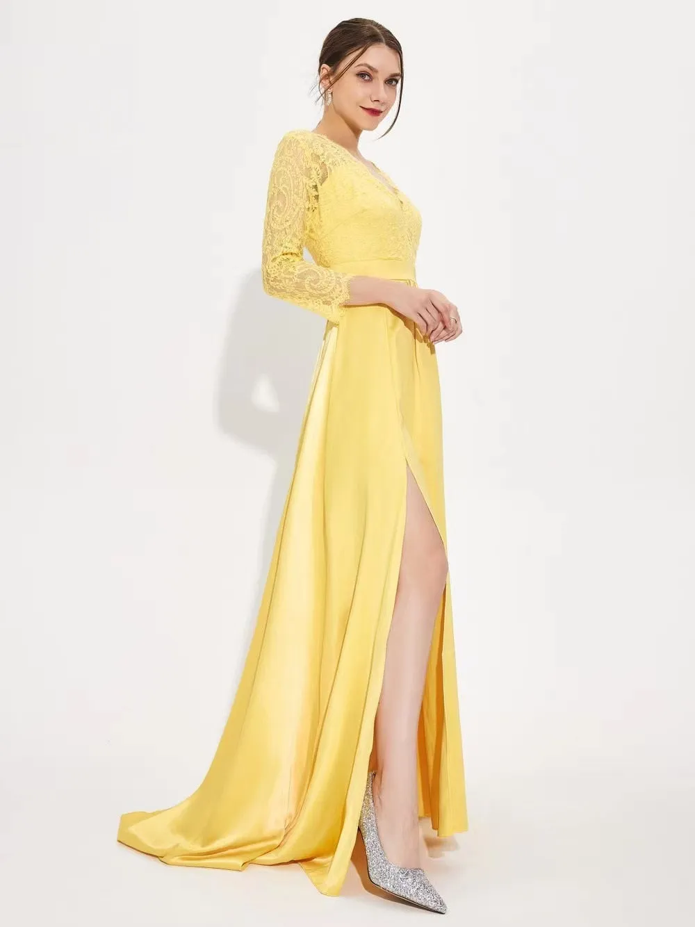 BerriesJam - Full Length Robes Satin Gown Elegant Prom Dress
