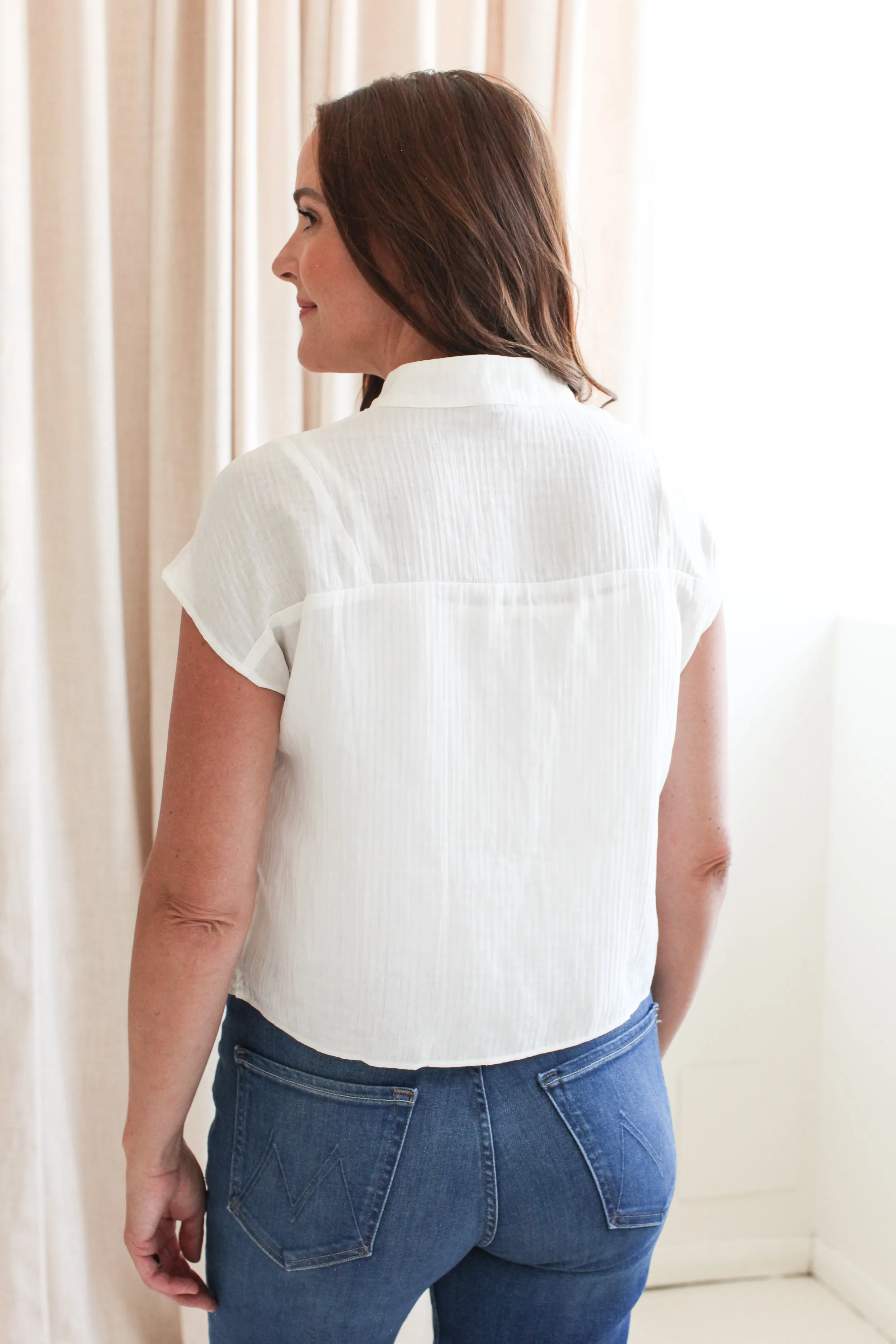 WrinkleFree Weaving Hidden Button Placket Beth Button Top