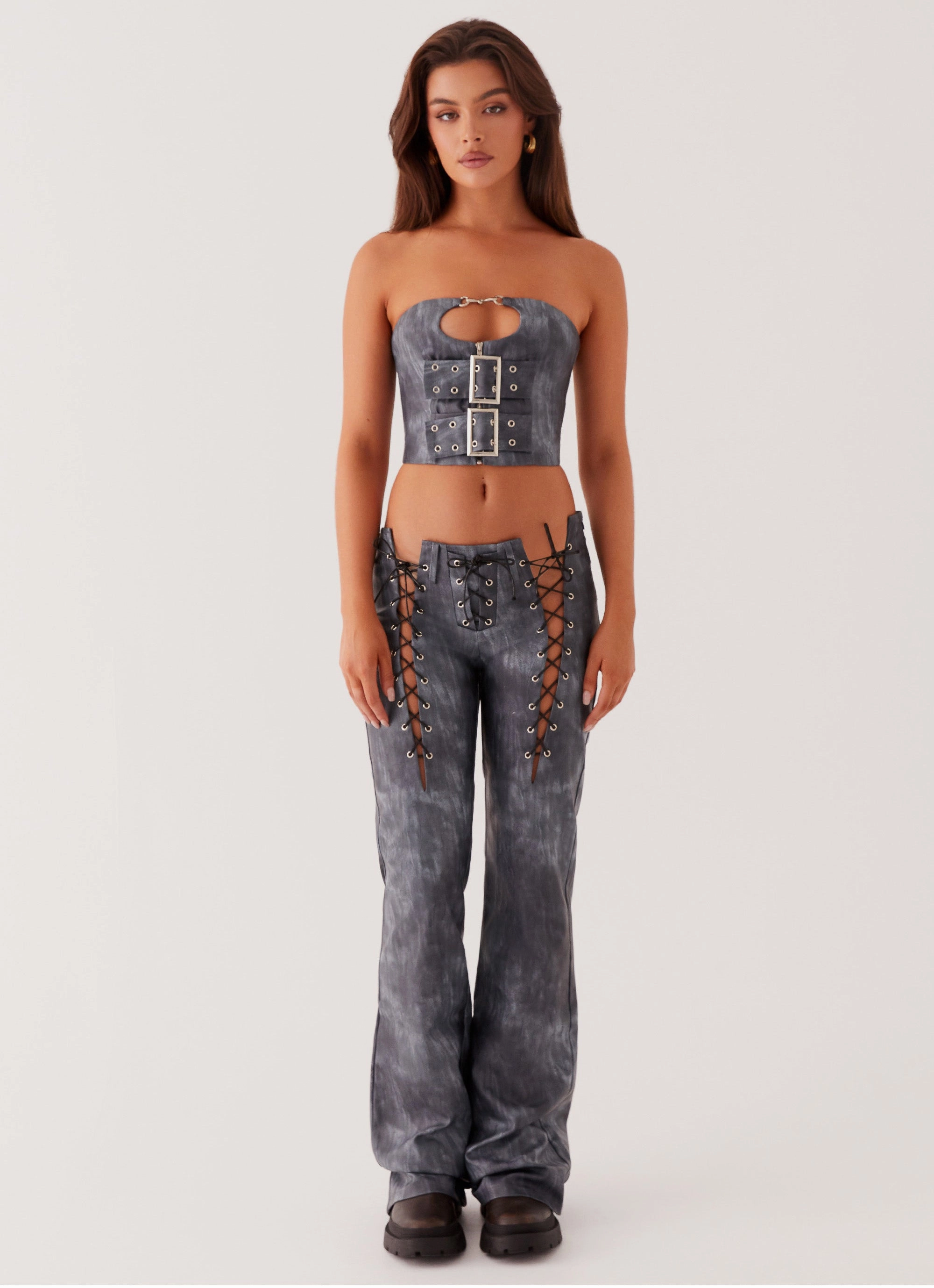 Better When I'm Dancing Lace Up Pants - Graphite Comfortable Fit Look