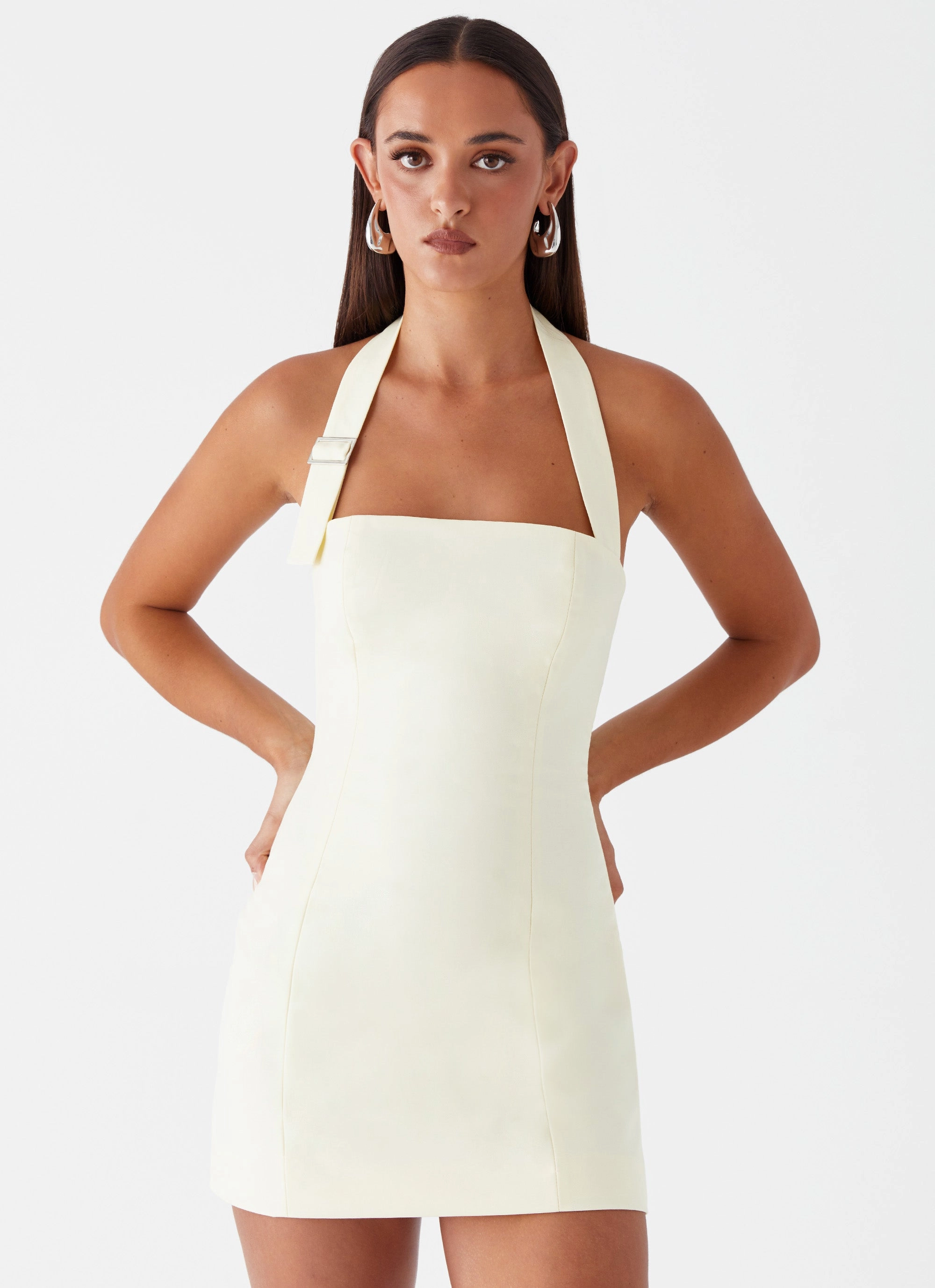Bianca Halter Dress - Yellow A Line Cut Refined Sophistication