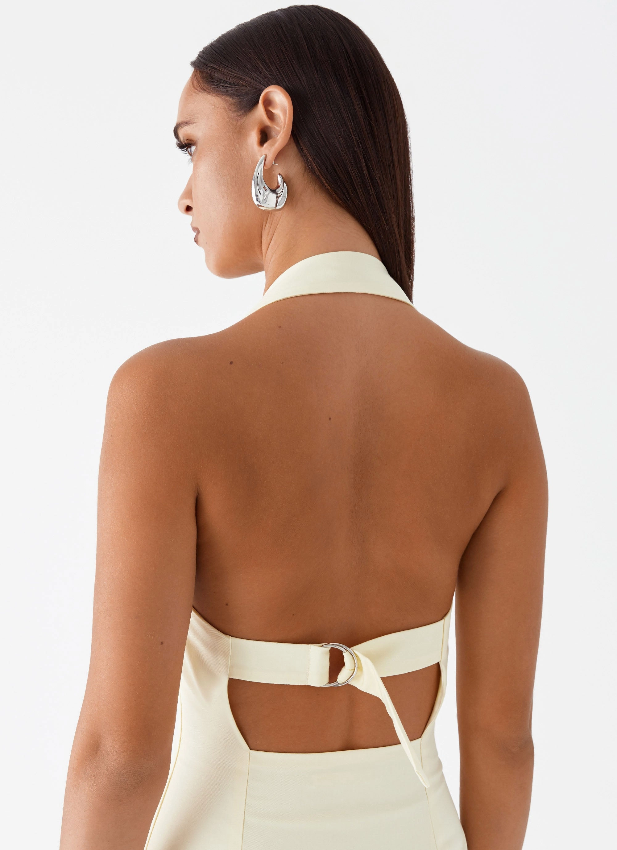 Stretch Waist Casual Style Bianca Halter Dress - Yellow
