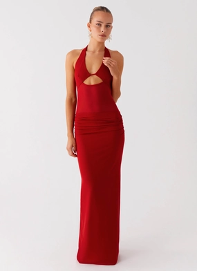 Billen Halter Maxi Dress - Red Soft Composition Cozy Comfort