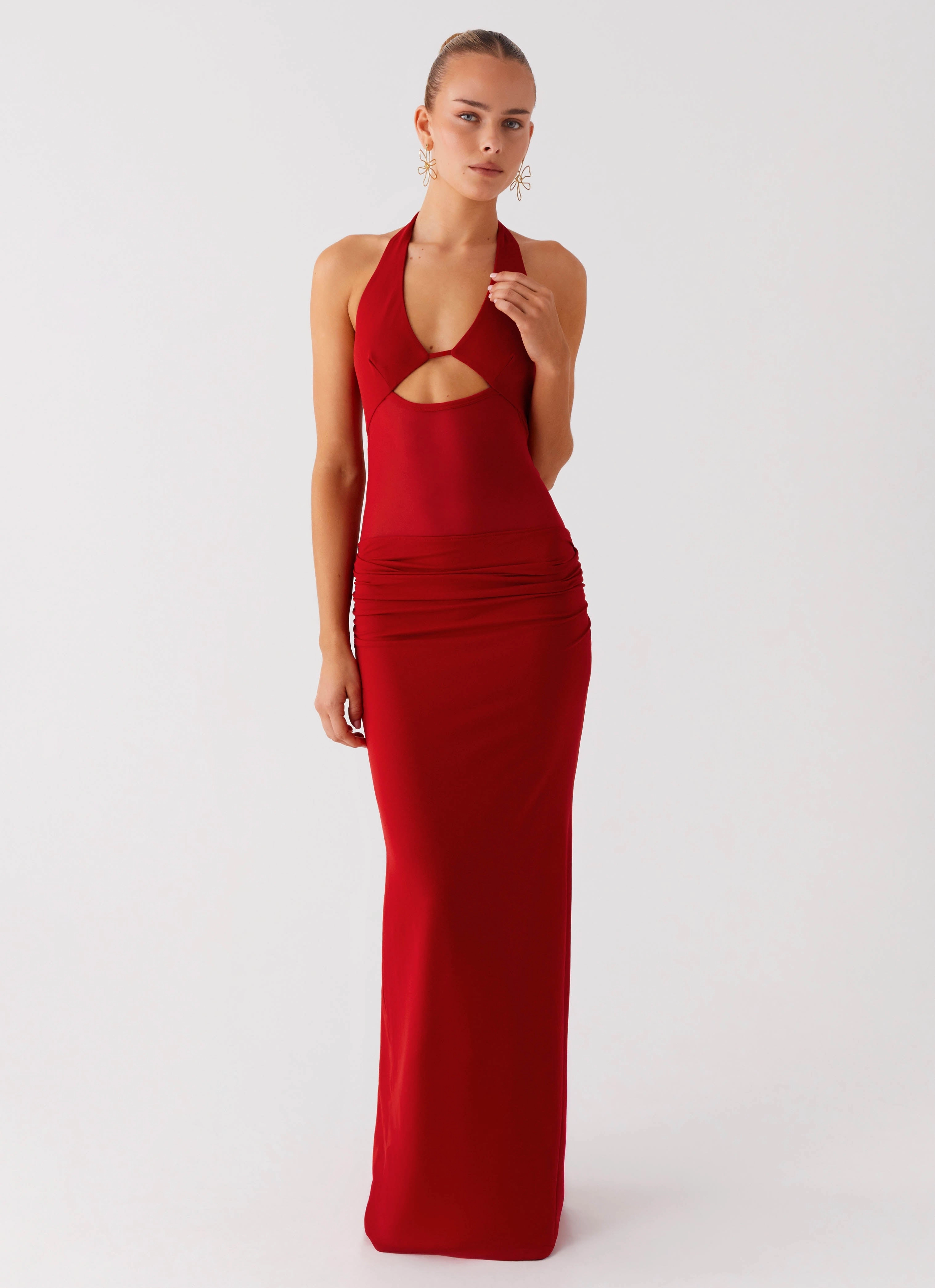 Billen Halter Maxi Dress - Red Soft Composition Cozy Comfort