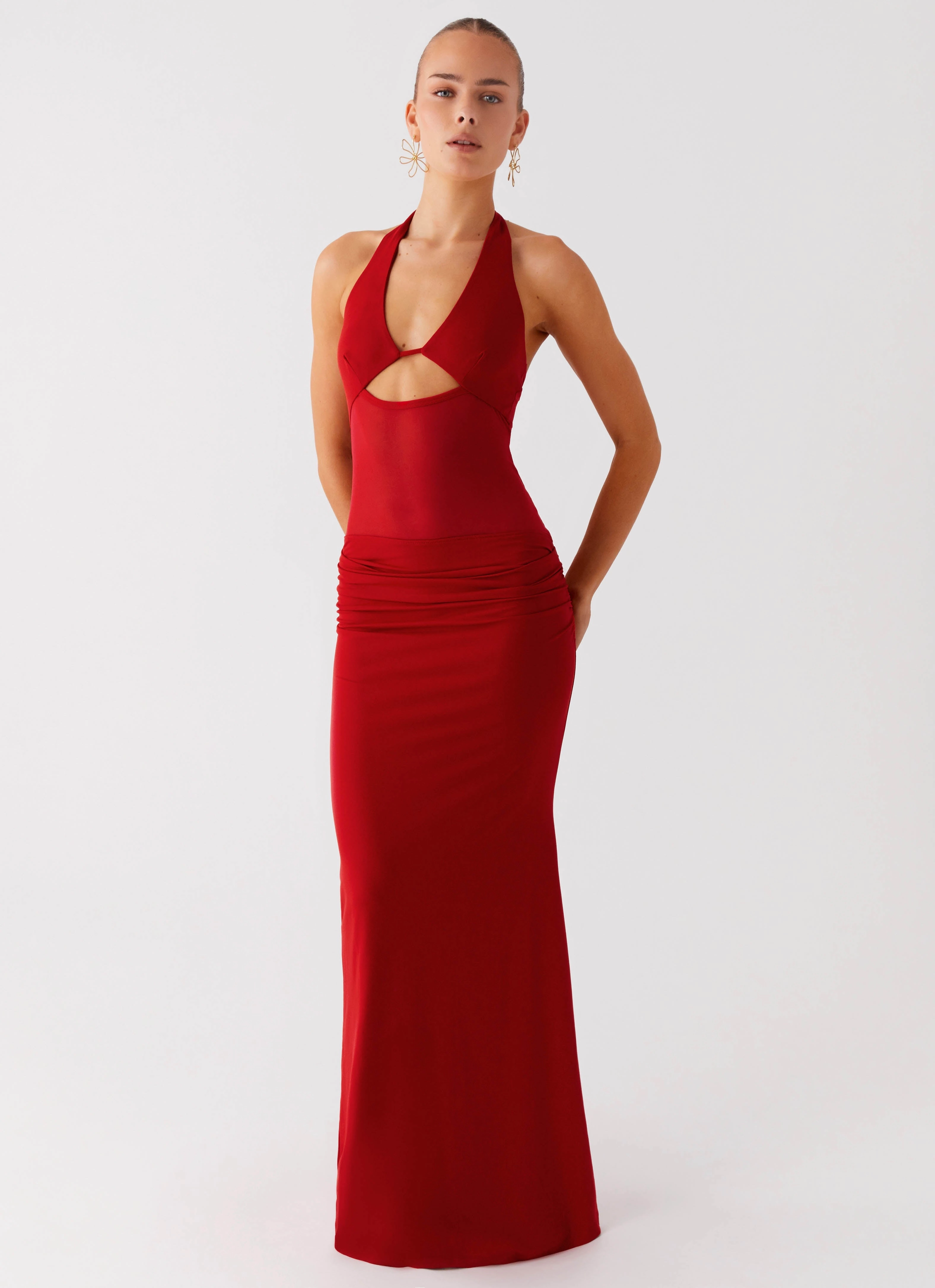 Billen Halter Maxi Dress - Red All Fitwear Outdoor Scene