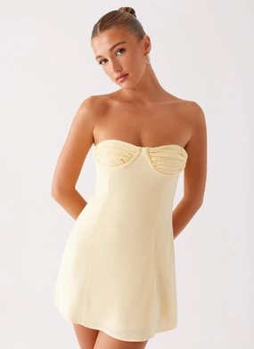 Laser Cut Edges Wrap style Bindi Mini Dress - Yellow
