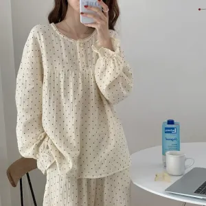 binfenxie Women's New Pajamas Homewear Suit Spring and Fall Korean Version of the Long-Sleeved Long Pants Thin Section Loose Homewear Suit