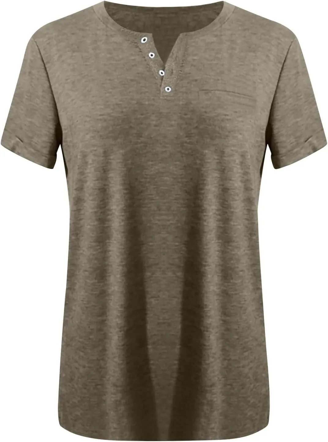 Binmer Women's Causual V Neck Short Sleeve Shirts Henley Tops 2024 Summer Loose Fit Solid Button Down Collar Tunic Blouse