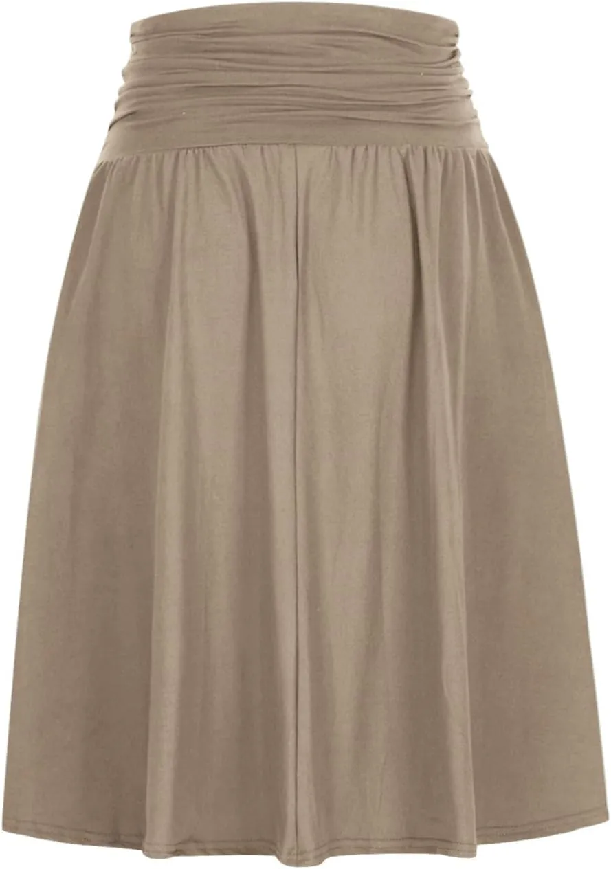 Binmer Women's High Waist Midi Skirt Vintage Elastic A-Line Pleated Below The Knee Length Ruched Flowy Skirts with Pockets