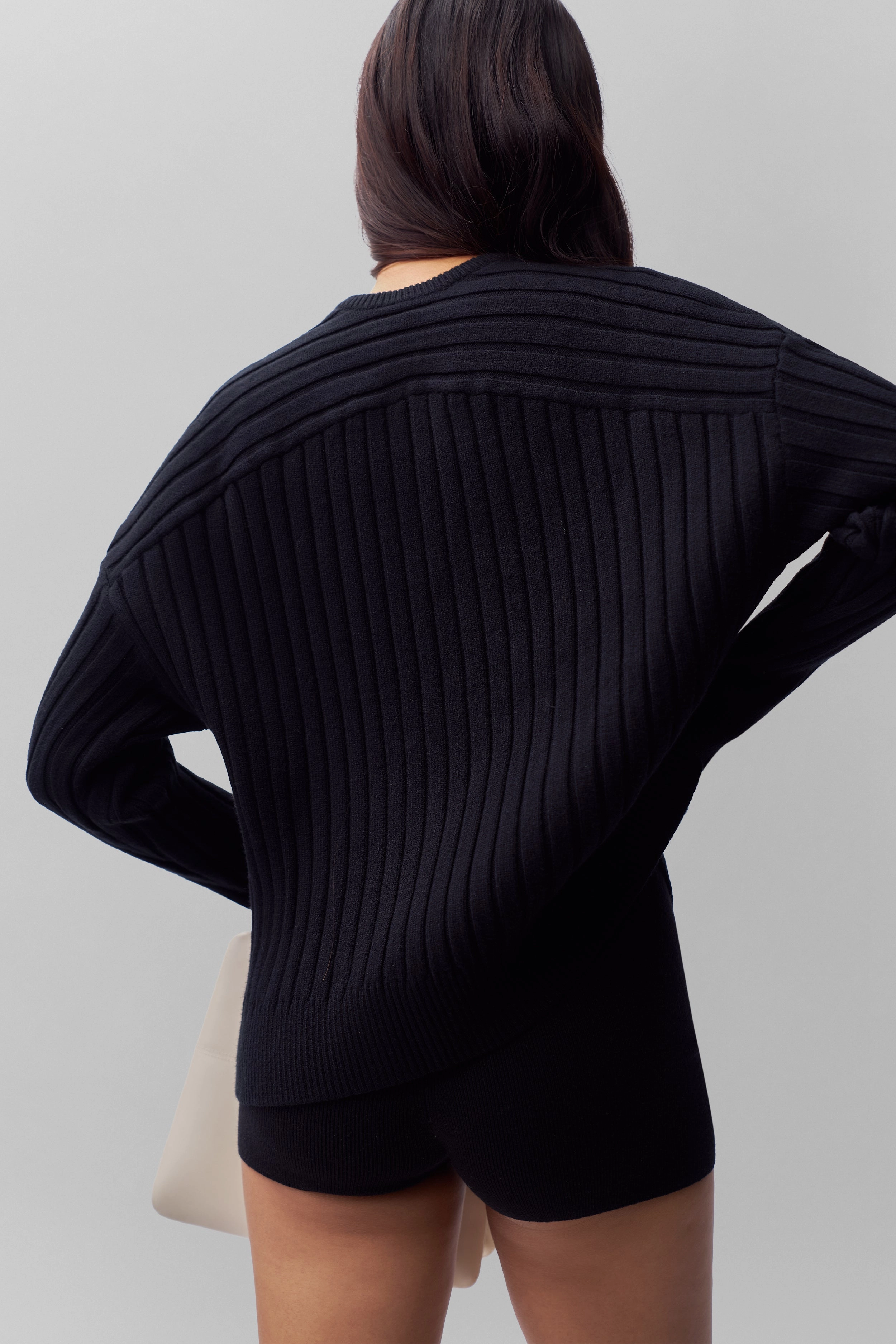 Stretch Flexibility Layered Stitch Detail Cleon Rib Knit Pullover
