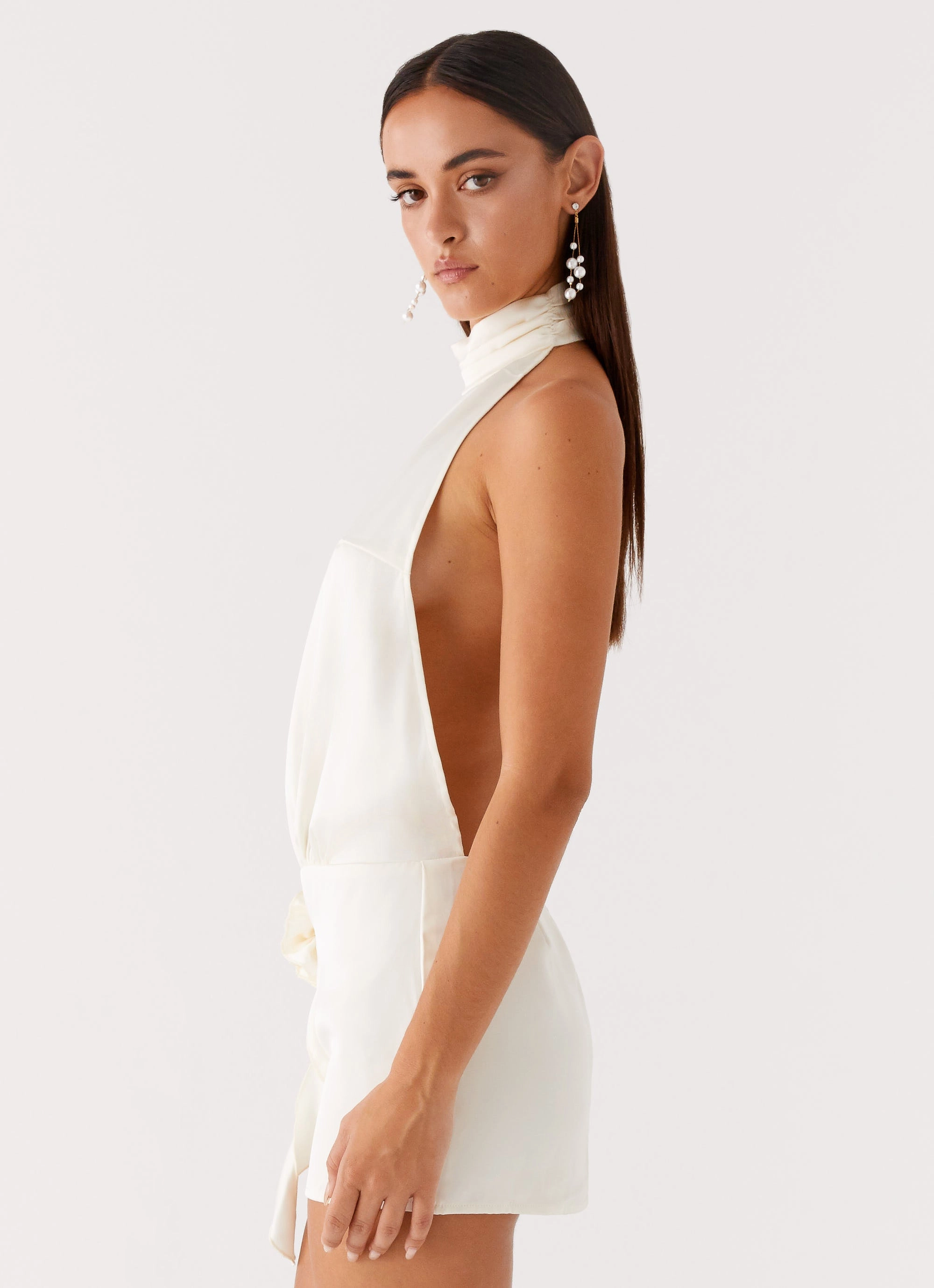Birdie Halterneck Mini Dress - Ivory Bestseller Item Button Fastenings