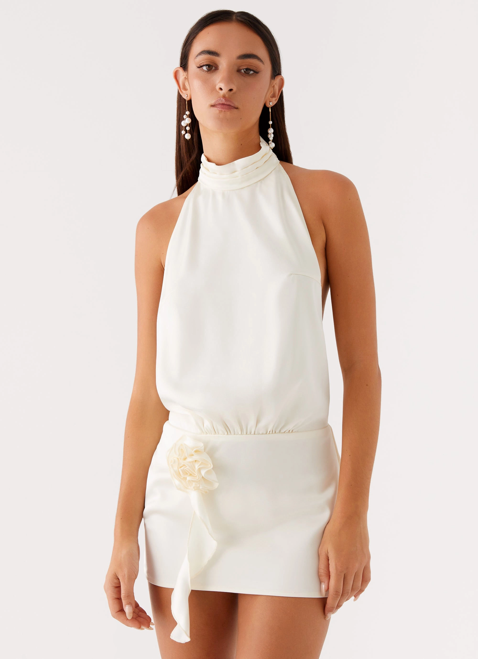 Ombre effect Fresh Look Birdie Halterneck Mini Dress - Ivory