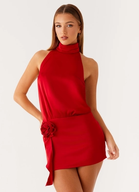 Breezy Outfit Birdie Halterneck Mini Dress - Red
