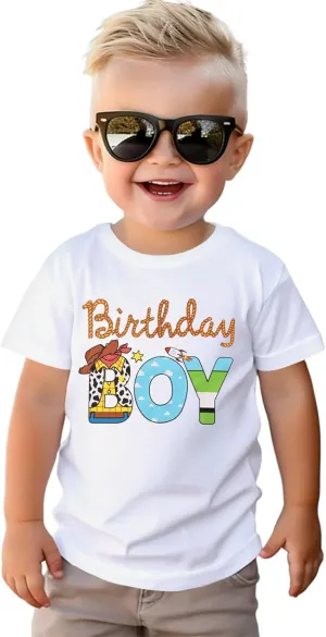 Birthday Boy Shirt Toddler Boys Cartoon Graphic Birthday T-Shirts Kids 1st 2nd 3rd 4th 5th 6th Bday Party Gift Tees