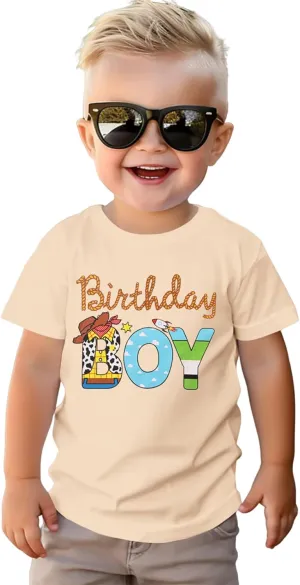 Birthday Boy Shirt Toddler Boys Cartoon Graphic Birthday T-Shirts Kids 1st 2nd 3rd 4th 5th 6th Bday Party Gift Tees