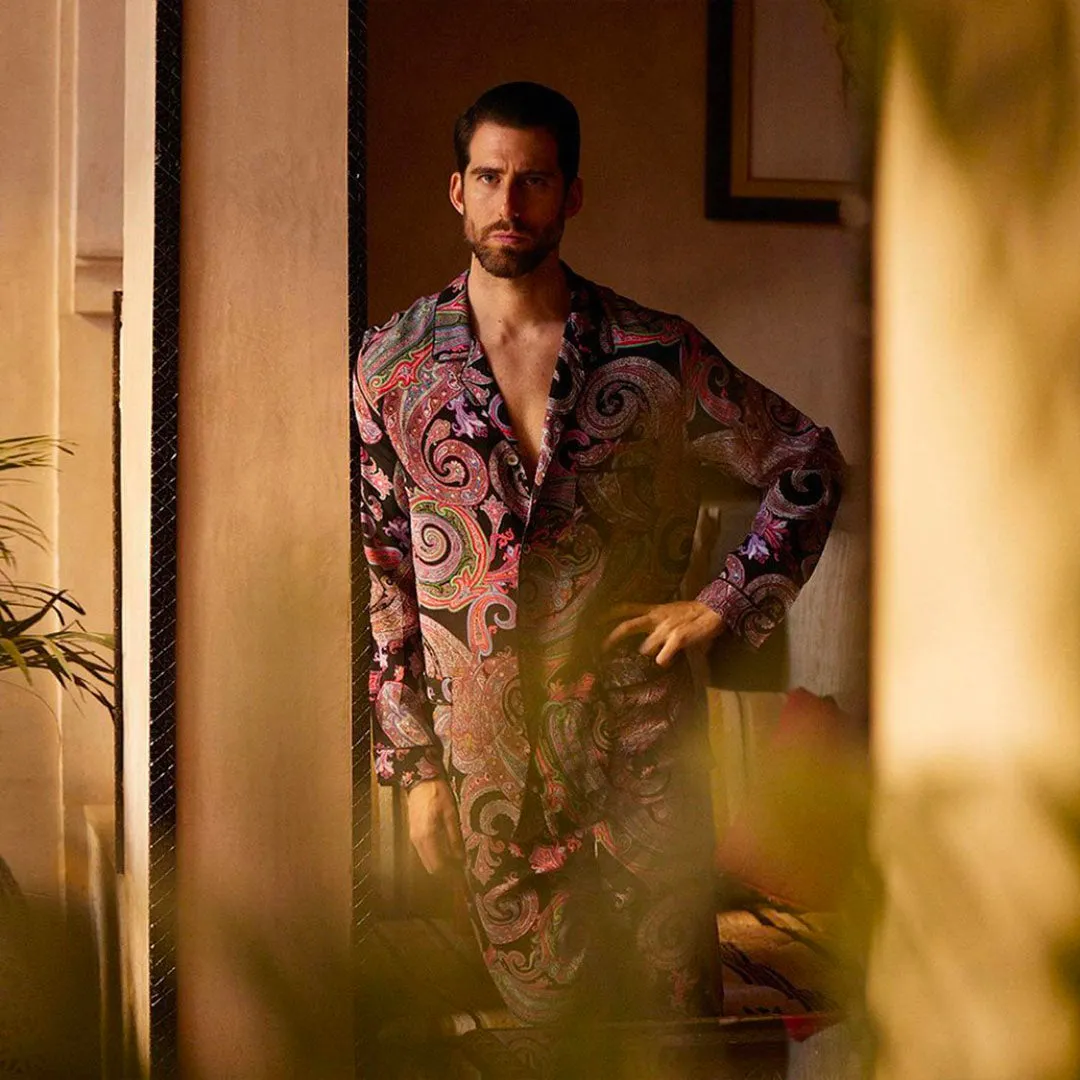 Black & Red Paisley Silk Pajama
