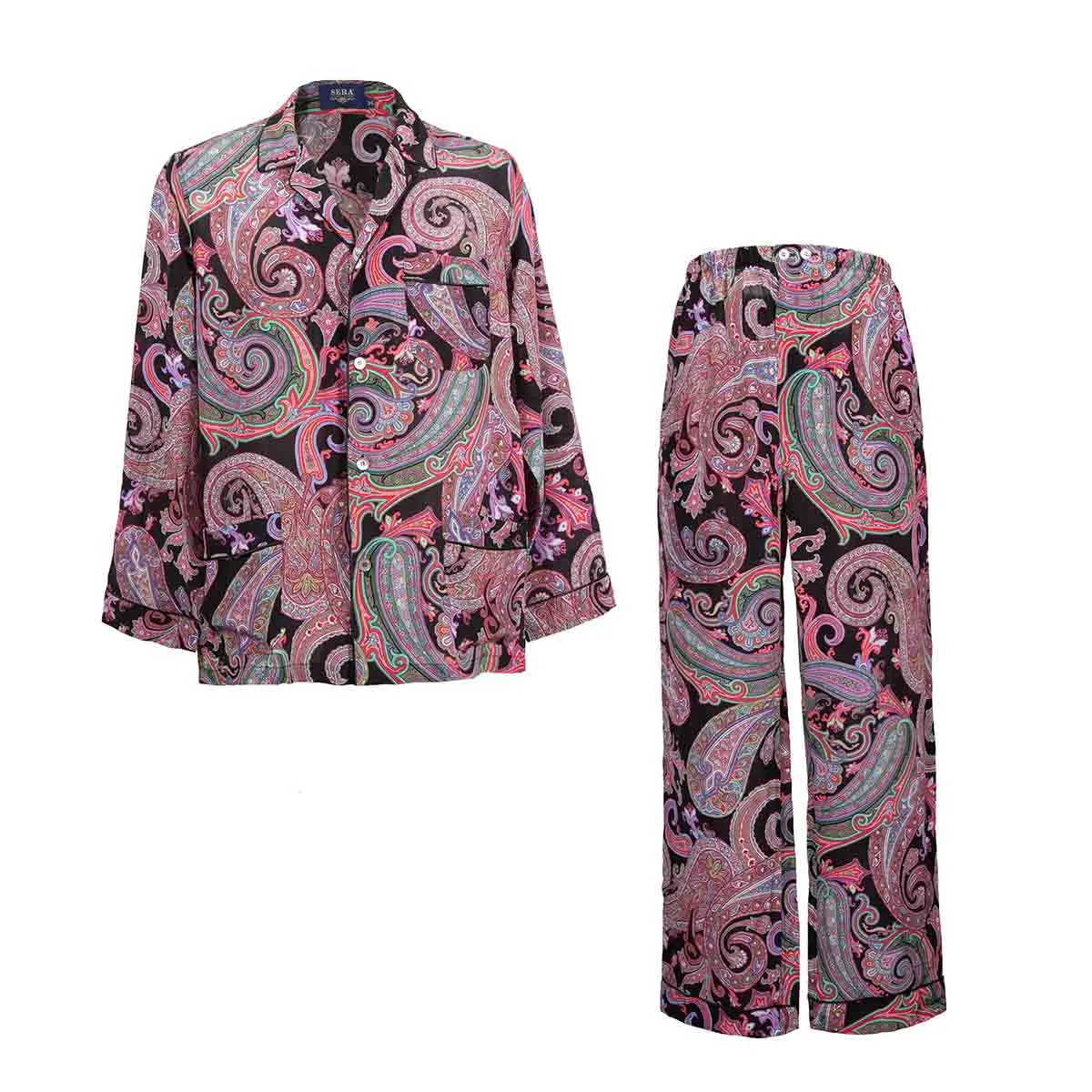 Black & Red Paisley Silk Pajama