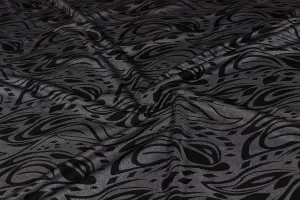 Black And Silver Abstract Foil Printed Knit Fabric